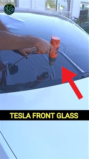 Tesla Front Glass Tinting | Perfect Heat Shrink 🔥 #shorts