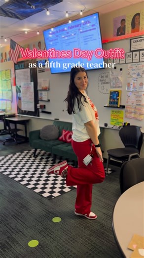 Carissa Morales on Instagram: "Happy Valentines from my fifth grade classroom!! We had so much fun at our Valentines party today. Nothing like a class party at 7:45am and class the rest of the day🤪 It’s okay… 3 day weekend!! #teacherootd #teacheroutfit #teachergram #teacherstyle #teacherfashion"