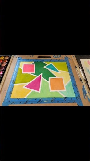 Geometry of Joy | Watercolor + Tape Masking Reveal 🎨 #abstractart #artshorts #art