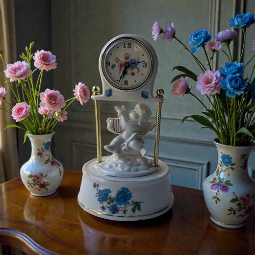 Vintage Porcelain Cherub Dome Clock With Music Box – Baroque Floral Mantel Clock - Etsy Canada