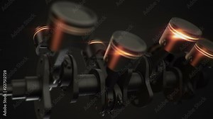 Animation movies of engine pistons on a crankshaft. Animation of seamless loop.