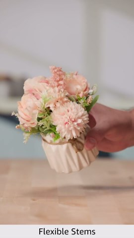 Artificial Potted Flowers Pink, Small Ceramic Vase Fake Flower Plants Desktop Decoration Indoor for Home and Office, Faux Flowers Hydrangea Decora for Table,Bookshelf,Bedroom,Living Room,Party.(Pink)