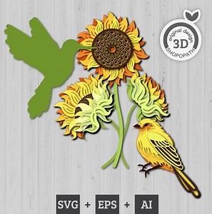3D Layered Sunflower Bundle SVG EPS, 3D Layered Sunflower, Layered Papercut Svg, Birds Summer Svg, Laser Cut Sunflower, Cricut - Etsy