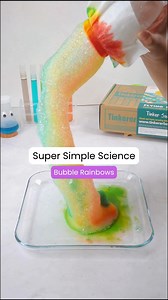 510K views · 2.3K reactions |  Materials: - Plastic bottle - Wet paper towel - Rubber band - Plate - Water - Dish soap - Food colouring  The science: The wet paper towel is full of tiny holes, each acting like a mini bubble wand. When you blow air through, countless small bubbles form because of surface tension and the attraction between water molecules. Adding food colouring creates a beautiful rainbow effect on the bubbles! #rainbow #DIY #scienceforkids | Tinkerer | Facebook