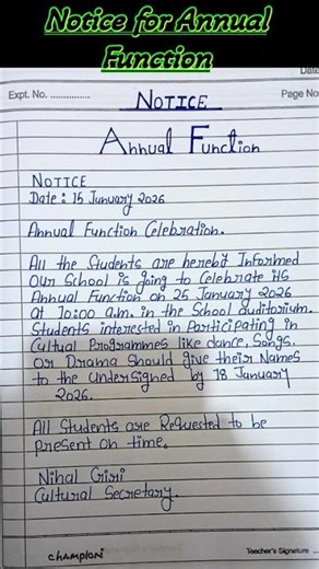 Annual Function Notice Writing ✍️ | Notice Writing Class 10 & 12 #shorts #english