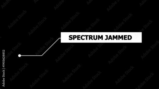 Animation of Callout, HUD UI elements on black color background. Animation of HUD elements with text "Spectrum Jammed". Callout futuristic hud animation digital white six pack on the black screen.