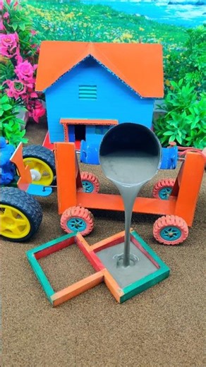 🏗️Mini tractor create a cement pillar step by step 😱🔥DIY construction machine #shorts