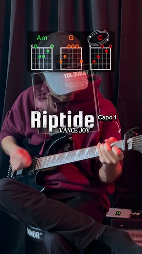 1.2K views | Strumming the chords to Riptide on electric guitar with capo 1. Chord charts included as they change in real time. #electricguitar #Riptide #guitarchords #Playalong #VanceJoy | austinLacoustic | Facebook