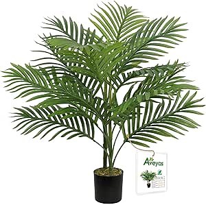 Aveyas 28 inch Fake Table Palm Tree, Faux Small Potted Plant Artificial Silk Tropical Areca Trees for Indoor Outdoor House Living Room Office Desk Tabletop Home Decor (28 in)