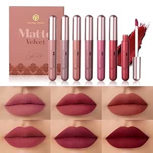 YOUNG VISION 6 Pc Matte Nude Liquid Lipstick Set - Long-Lasting & Pigmented Shades, Lip Gloss Bundle Gift Collection for Girls/Women
