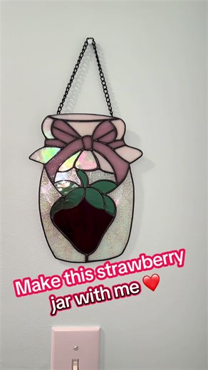Make this cute strawberry jam jar with me! Finally getting a chance to film my process again 😅 Pattern from ASNPatterns on Etsy (edited some to make it easier for myself) using Nathan Trotter solder, Amerway tiger’s eye gel flux, Hakko FX 601 soldering iron, Novacan black patina, Renaissance wax, Kwik Clean. #strawberry #stainedglass #fruit #stainedglassart #valentinesdaygift
