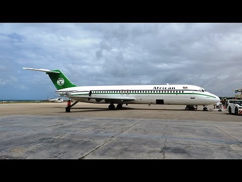 African Express DC-9-32 Takeoff from Mogadishu, Somalia - Window View