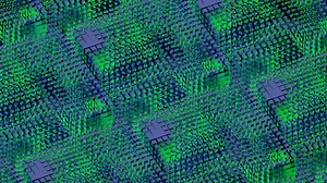 Abstract technological background with the visualization of artificial intelligence working process. Design. Animated circuit board.