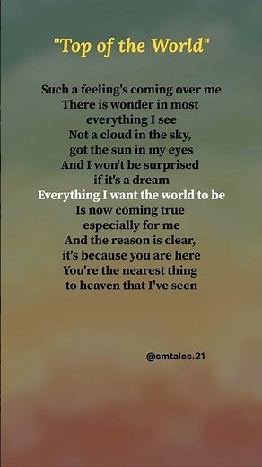 Top of the World (Verse 1, Verse 2) lyrics - Carpenters #lyrics #topoftheworld #thecarpenter #song