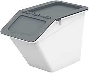 livinbox Plastic Stackable Storage Bin with hinged lid, Stackable container with hinged lid (13L, Grey)