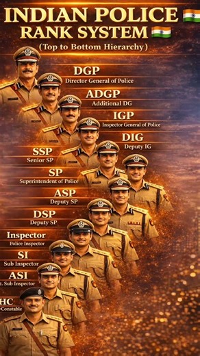 🚨 Indian Police Rank System 🇮🇳 | DGP to Constable Full Hierarchy 🔥 #shorts#ytshorts #gk #upsc#police