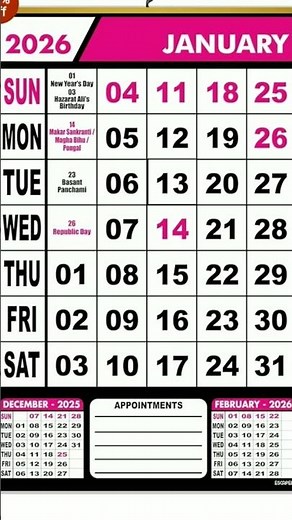January month Calendar 2026#January month #calender