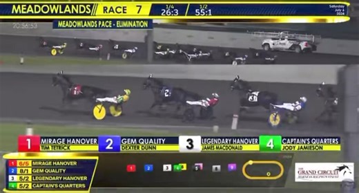 Legendary Hanover wins the 1st Meadowlands Pace Elimination in 1:48. #harnessracing Meadowlands Racetrack | United States Trotting Association