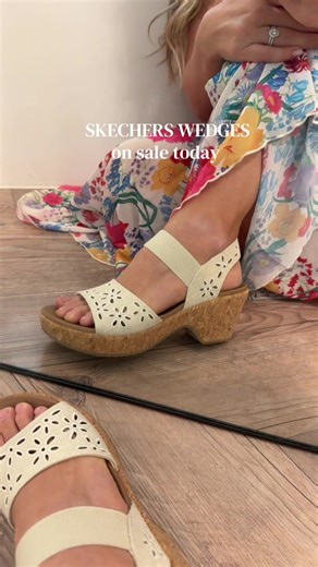 These wedges are SO CUTE AND SO COMFORTABLE. #skechers #wedges #sandals #comfortableshoes #tiktokshopcreatorpicks
