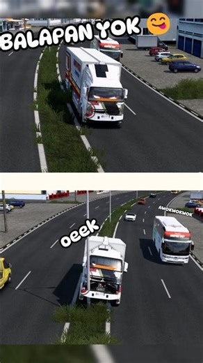 DIA YANG NGAJAK BALAP DIA PULA YANG KALAH🗿 #ets2 #truk #bus