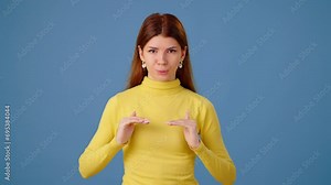 Pretty woman shows exercises to restore normal breathing Stock Video