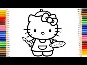 Drawing and Coloring kitty page for kids and toddlers, cute kitty kitten drawing