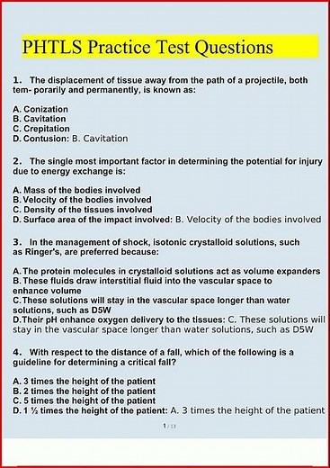 Phtls Practice Test Questions And Answers Verified Answers54update video
