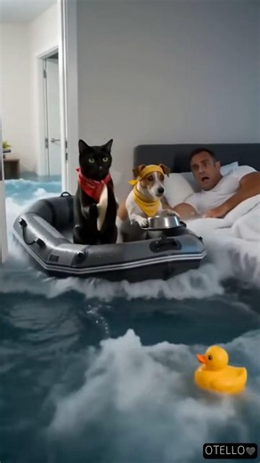 Sveglia… alluvionale: Otello e Rocco invadono la camera 🌊🐈⬛🐕😱