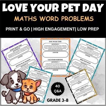 Pet-Themed Math Word Problems | National Love Your Pet Day | Grades 3–8