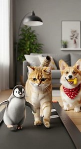 Penguin Knocks Over Cat on the Treadmill! Watch the hilarious fail