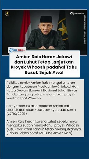 Amien Rais is surprised that Jokowi and Luhut insist on continuing the Whoosh project, even thoug...