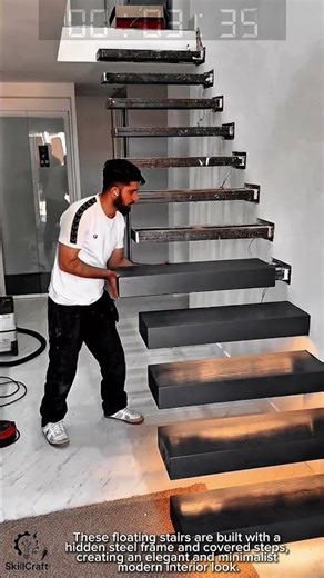 Work tool floating stairs installation modern minimalist design