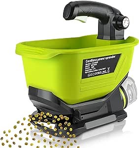 Grass Seed and Fertilizer Spreader for Ryobi 18V Battery, Handheld Seed and Fertilizer Spreader for Lawn and Garden, Salt and Ice Melt Spreader, 3.7L Capacity, Green