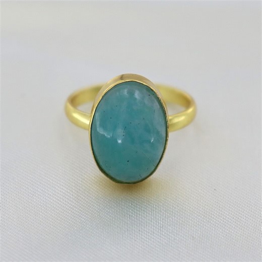 Handmade Blue Amazonite Oval Shape Gemstone Ring 18k Gold Finish Over 925 Sterling Silver - Etsy