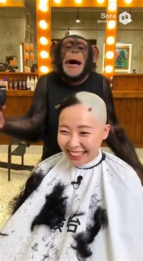 天才チンパンジー美容師に挑戦。女子アナが実験台に#shorts #坊主女子 #headshave #haircut #buzzcut #sora2 #japanese