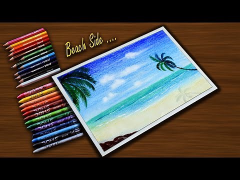 Dream Scenery / Beach side Painting / with Wax Crayons / Demo / Step by Step / Satisfying #81