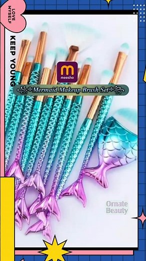Mermaid Makeup Brush Set💙🌺| Meesho Finds🌟| Colour: Sea Blue 💖 #ornatebeauty