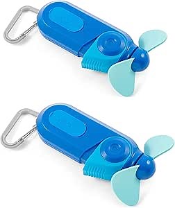 O2COOL Keychain Sport Misting Fan - Pocket Size Battery Powered Portable Handheld Fan With Carabiner Clip and Mister 2 Pack (Blue)
