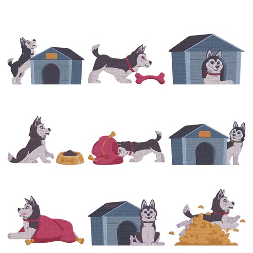 Siberian Husky Machine Embroidery File, Husky Dog Embroidery Design, Dog House Puppy Instant Download - Etsy