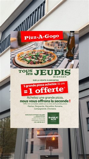 Basilic & Co - Châtenay Malabry (La Vallée) | 1 grande pizza achetée, la seconde offerte 🍕🍕 Chaque jeudi à partir de 18h, rendez-vous chez Basilic & Co pour profiter de l’offre sur les... | Instagram