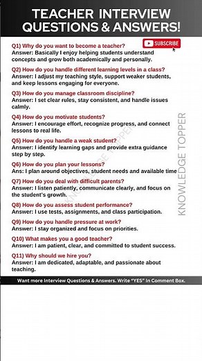 Teacher Interview Questions and Answers | Teaching interview Questions and Answers