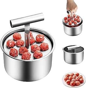 Stainless Steel Meatball Maker, 12 Balls Manual Push-Press Meat Baller Maker, Portable Meatball Maker Tool, Easy Stainless Steel Meatball Making Mold, Home Cooking Tools for Kitchen