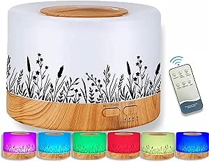 Large Aroma Diffuser with an Elegant Design, Remote Control, Multiple Mist Modes, 7 Soothing Lights and auto Shut Off, 500-700 mL Capacity
