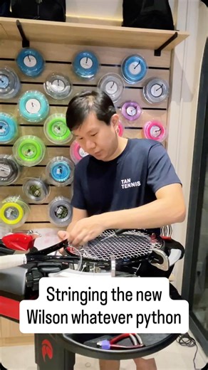 Tan Tennis on Instagram: "Here comes the pro-stock version of Wilson’s upcoming (and still unnamed) new racket — codename Python. Just got it strung and ready for a playtest. Stay tuned!"
