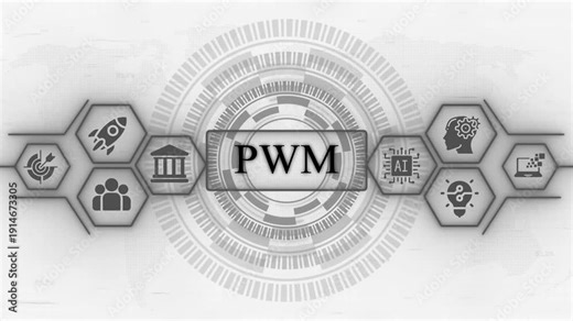 Pulse Width Modulation P W M Technology Concept with Hexagonal and Gears innovation engineering
