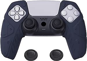 PlayVital Mecha Edition Midnight Blue Ergonomic Soft Controller Silicone Case Grips for ps5, Rubber Protector Skins with Thumbstick Caps for ps5 Controller - Compatible with Charging Station