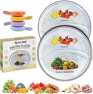 Amazon.com: Raaz365 9" Portion Control Divided Sections Plates for Healthy Nutrition and Weight Loss, Healthy Nutrition Balanced Diet Plate, Pack of 2 Plates, Gray : Health & Household