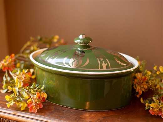 Antique 1920s German Royal Rochester Green Ceramic Dutch Oven, Vintage Kitchen Decor - Etsy