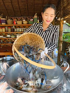 Cook river prawn delicious recipe and eat | Cooking with Sros Team