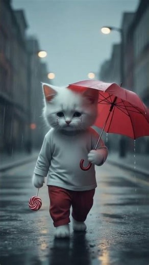 Sad White Kitten Walking Alone in the Rain | Emotional Cat Story |#SadKitten #CatInRain